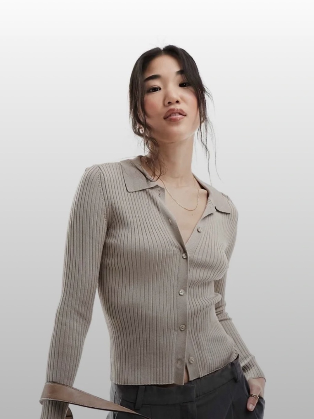 Abercrombie ribbed button down beige cardigan